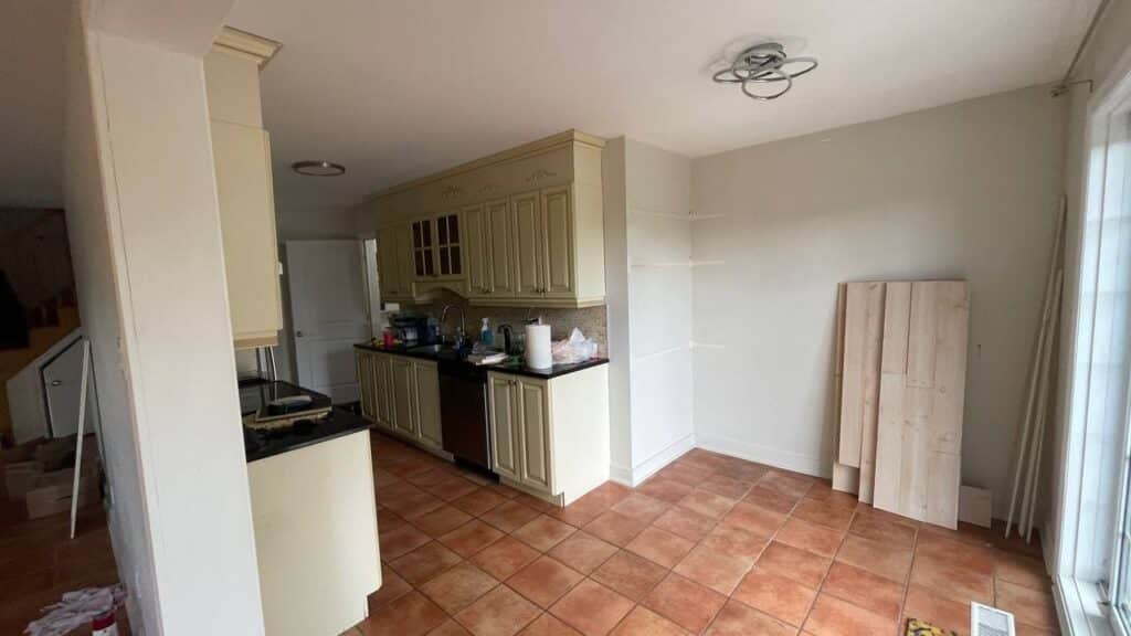 Kitchen before custom cabinet installation in a Montréal home