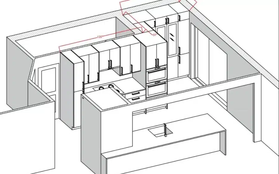 Kitchen planning drawing for a Limakdéco renovation, with cabinet and appliance positions
